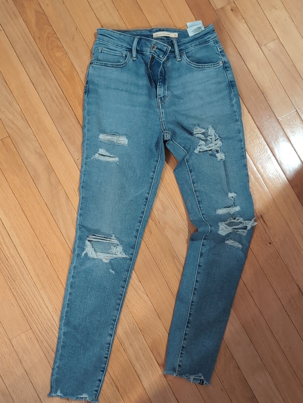 Levi's W26 L30 721 High Rise Skinny Women's Distressed Blue Jeans